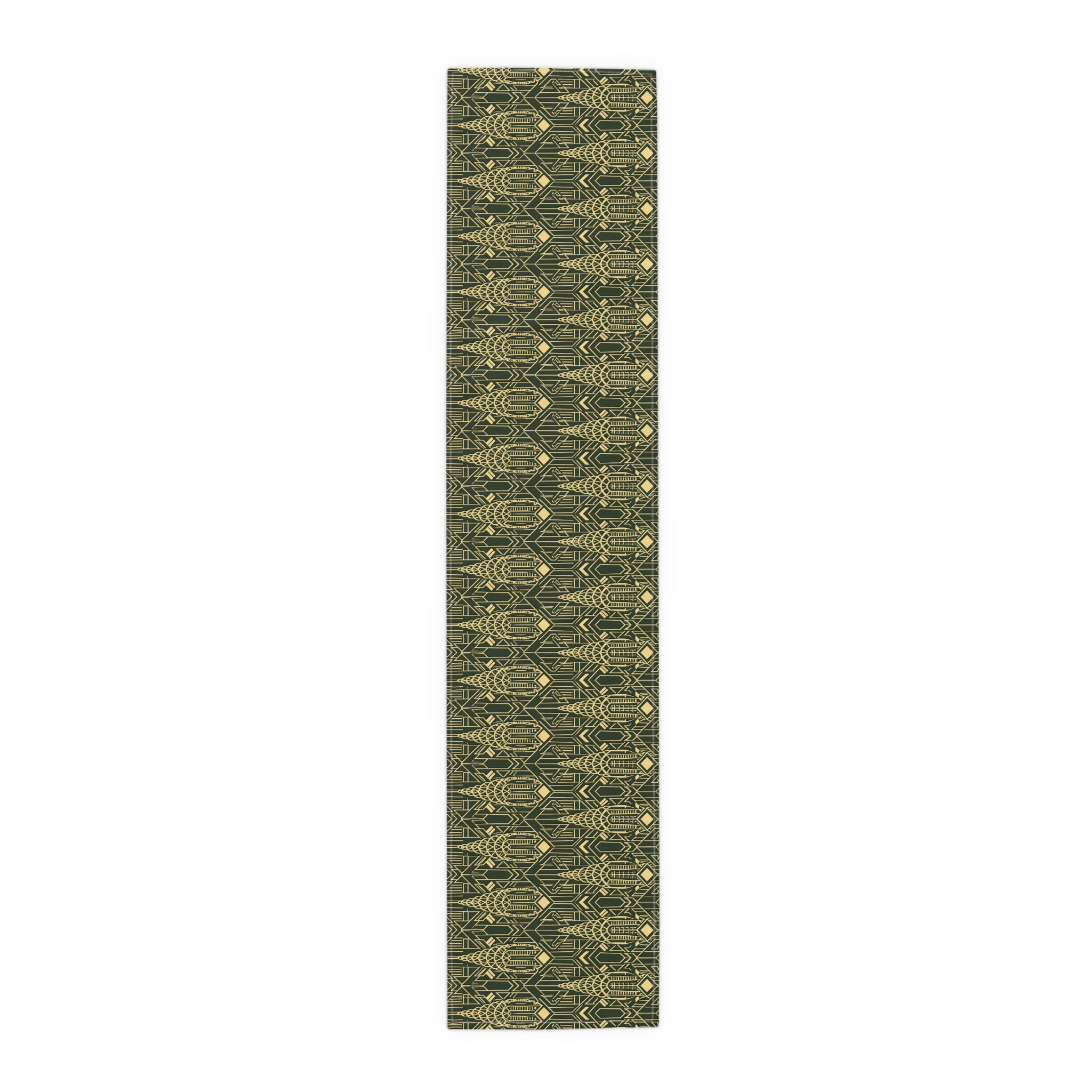 Art Deco Chrysler Building Green & Gold Table Runner — NYC Elegant Geometric Tabletop Dining Decor