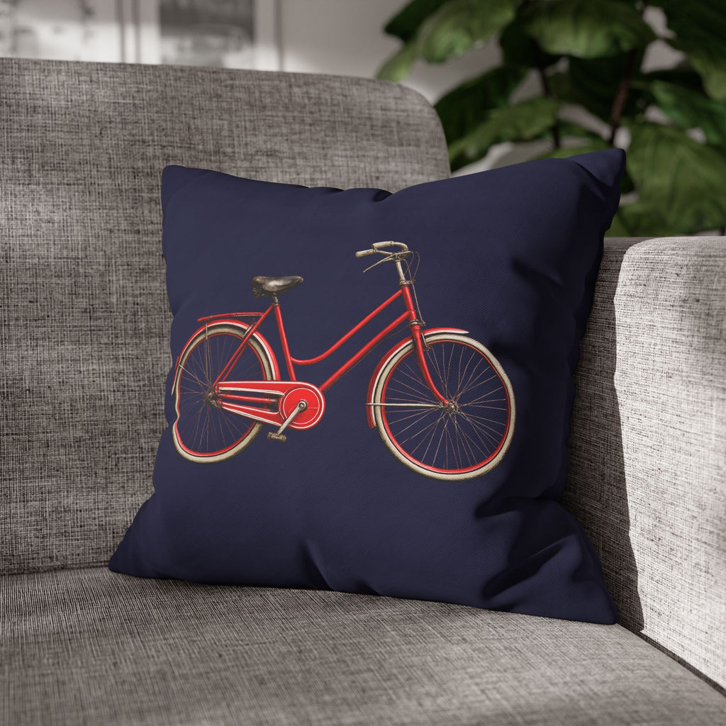 Red Bicycle Square 16" x 16" Pillowcase – Navy Decorative Throw Pillow Cover (Pillow Not Included)