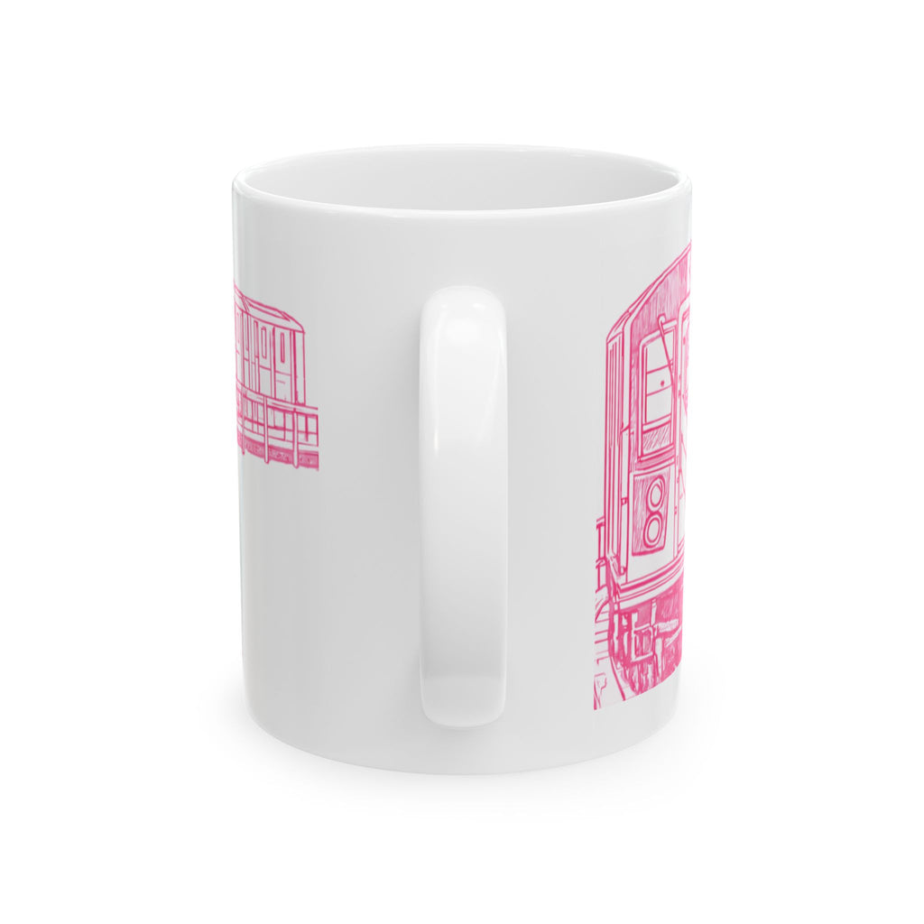 Elevated Subway Pink Train Mug | NYC Urban Transit Sketch Coffee Mug