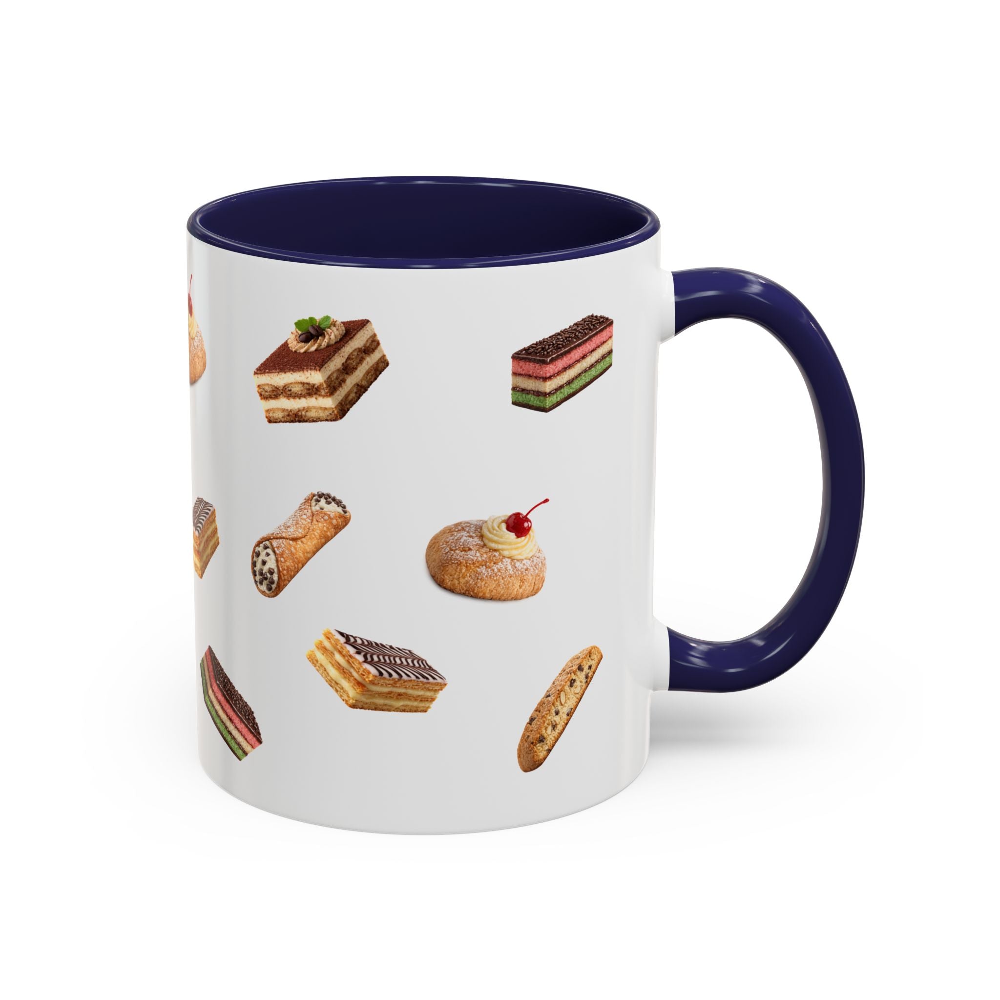 NYC Italian Bakery Pattern Accent Mug | Cannoli Rainbow Cookie Zeppoli Tiramisu Biscotti Napoleon 11oz Ceramic Coffee Cup