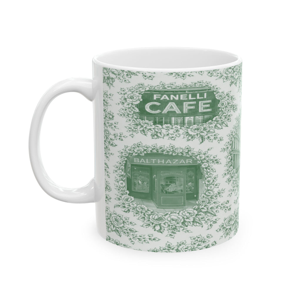 SoHo Green Toile de Jouy Mug | NYC Chinoiserie Ceramic Coffee Cup