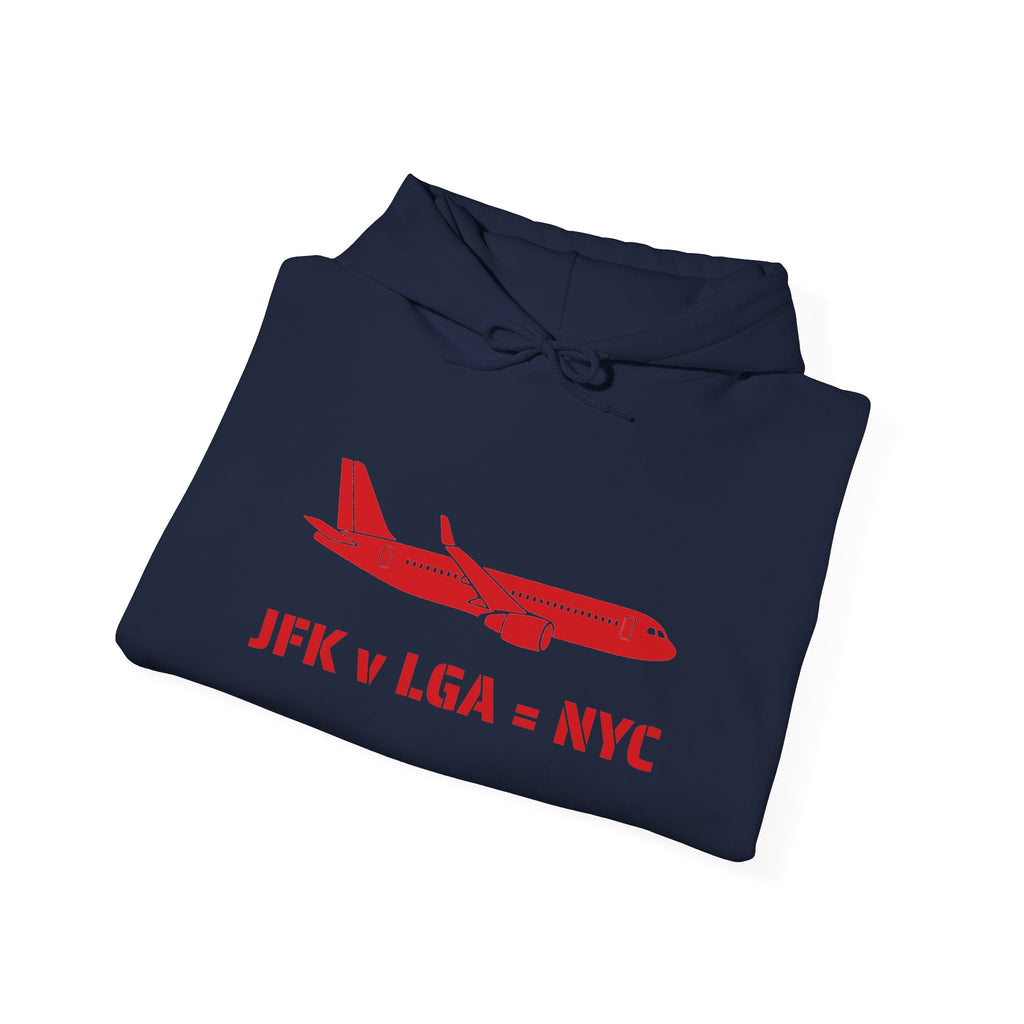 Travel Day NYC Airport Comfy Flight Hoodie  |  "JFK v LGA = NYC" Travel Math Airplane Hooded Sweatshirt