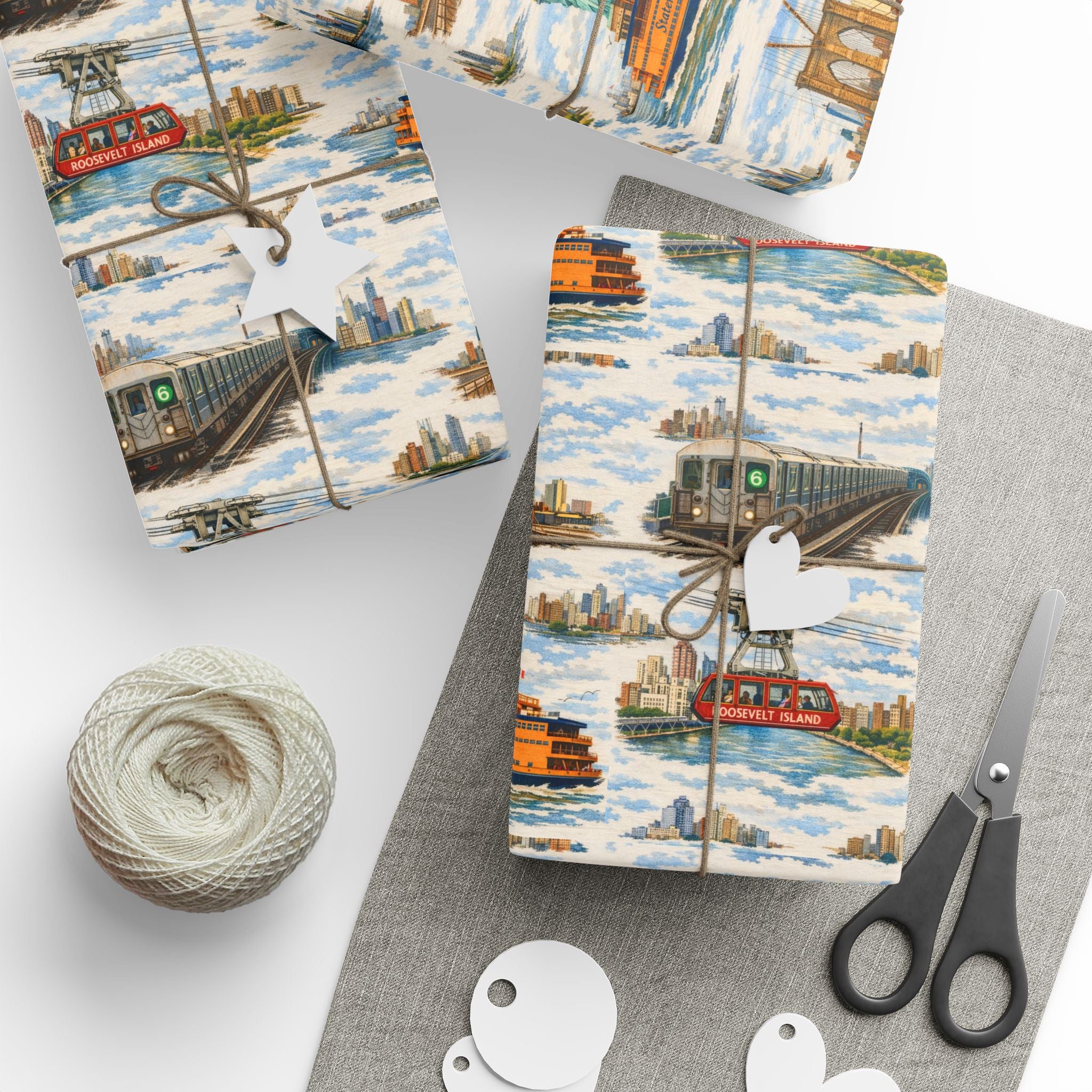 NYC Commuter Bridge & Tunnel Proud Toile NYC Gift Wrapping Paper | New York City Transit Subway Ferry Toile Pattern Roll