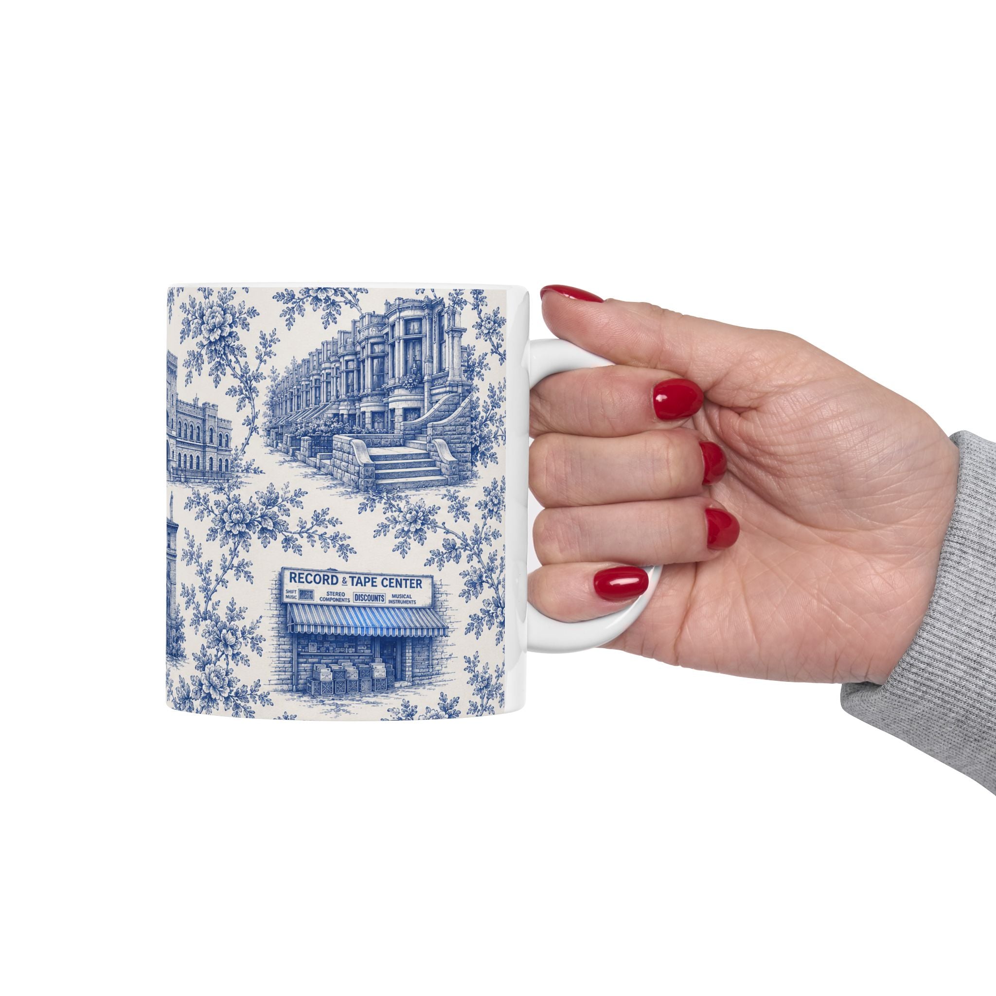 Park Slope Blue Toile de Jouy Mug | NYC Chinoiserie Ceramic Coffee Cup