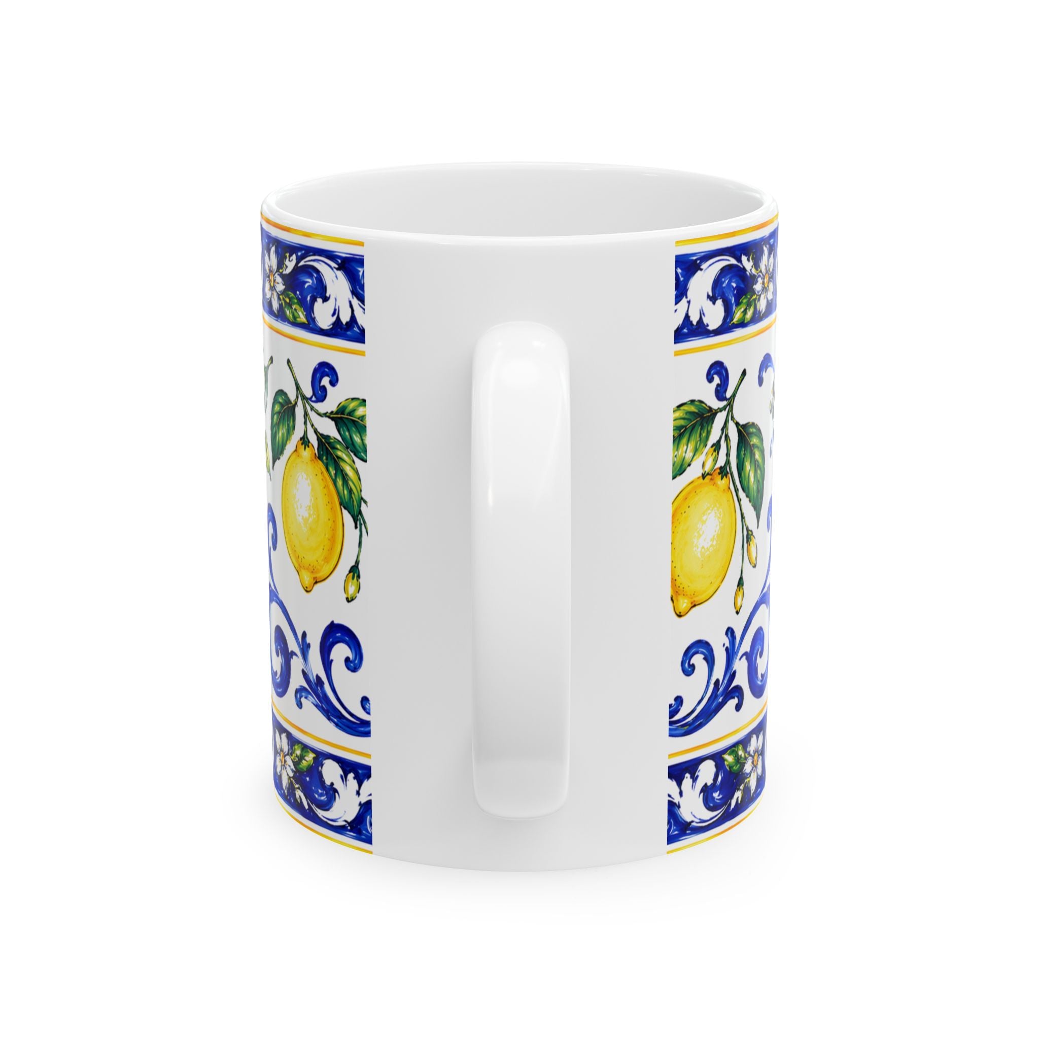 Little Italy Amalfi Blue and White with Lemon Mug — Italian Mediterranean Pattern Coffee Cup (11oz)