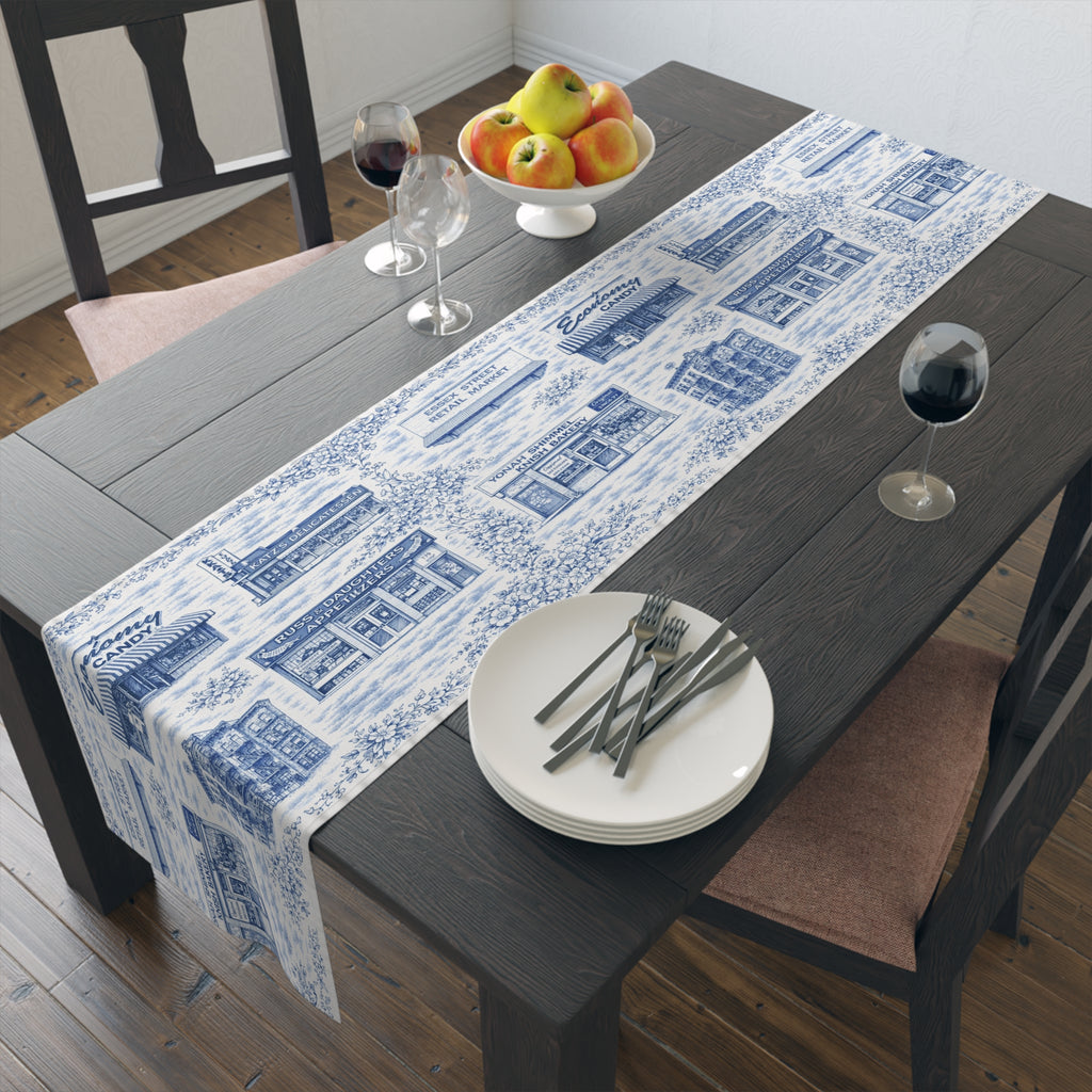 Blue Toile de Jouy Lower East Side Table Runner —  NYC Chinoiserie Dining Table Decor