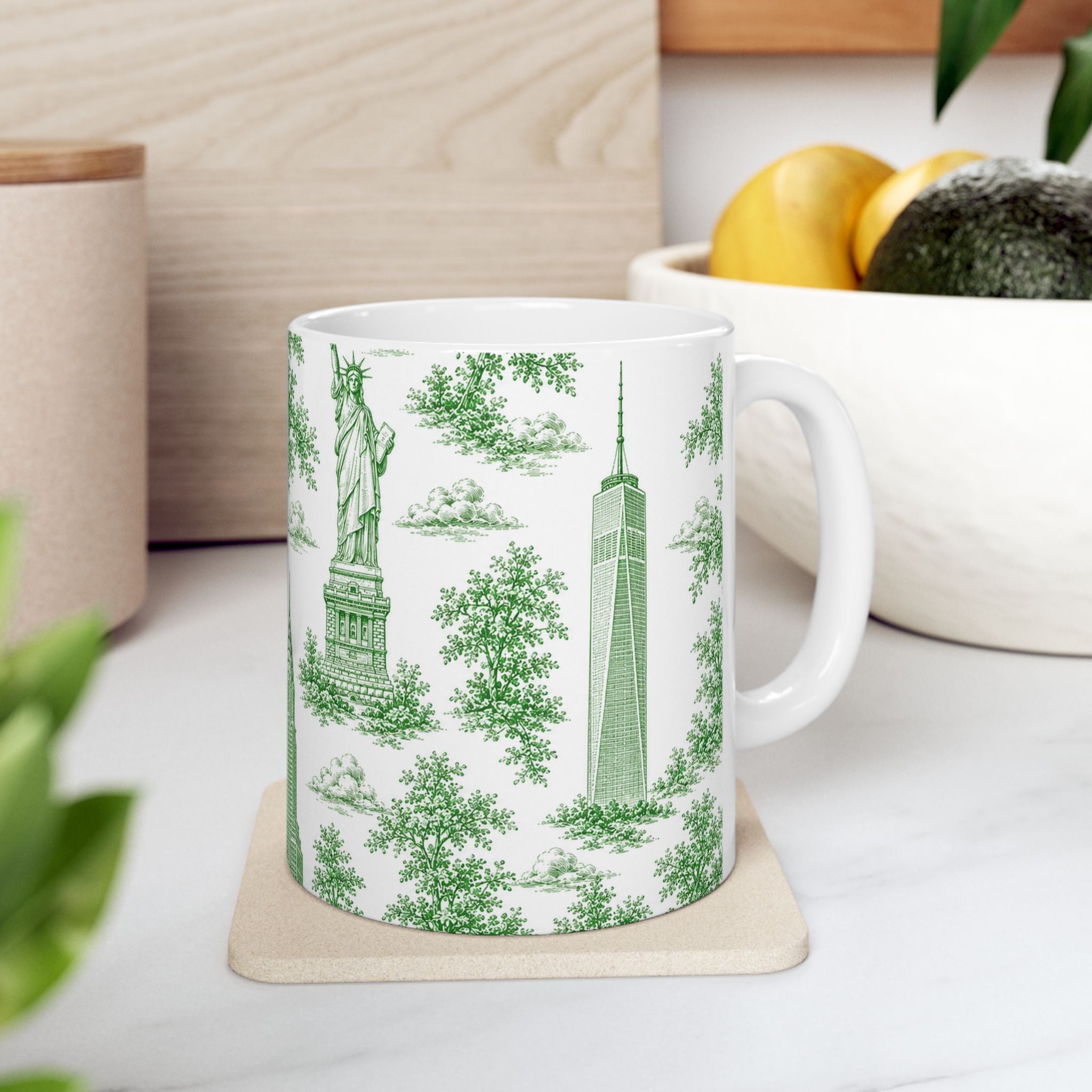 Manhattan Green Toile de Jouy mug | New York City Chinoiserie Ceramic Mug