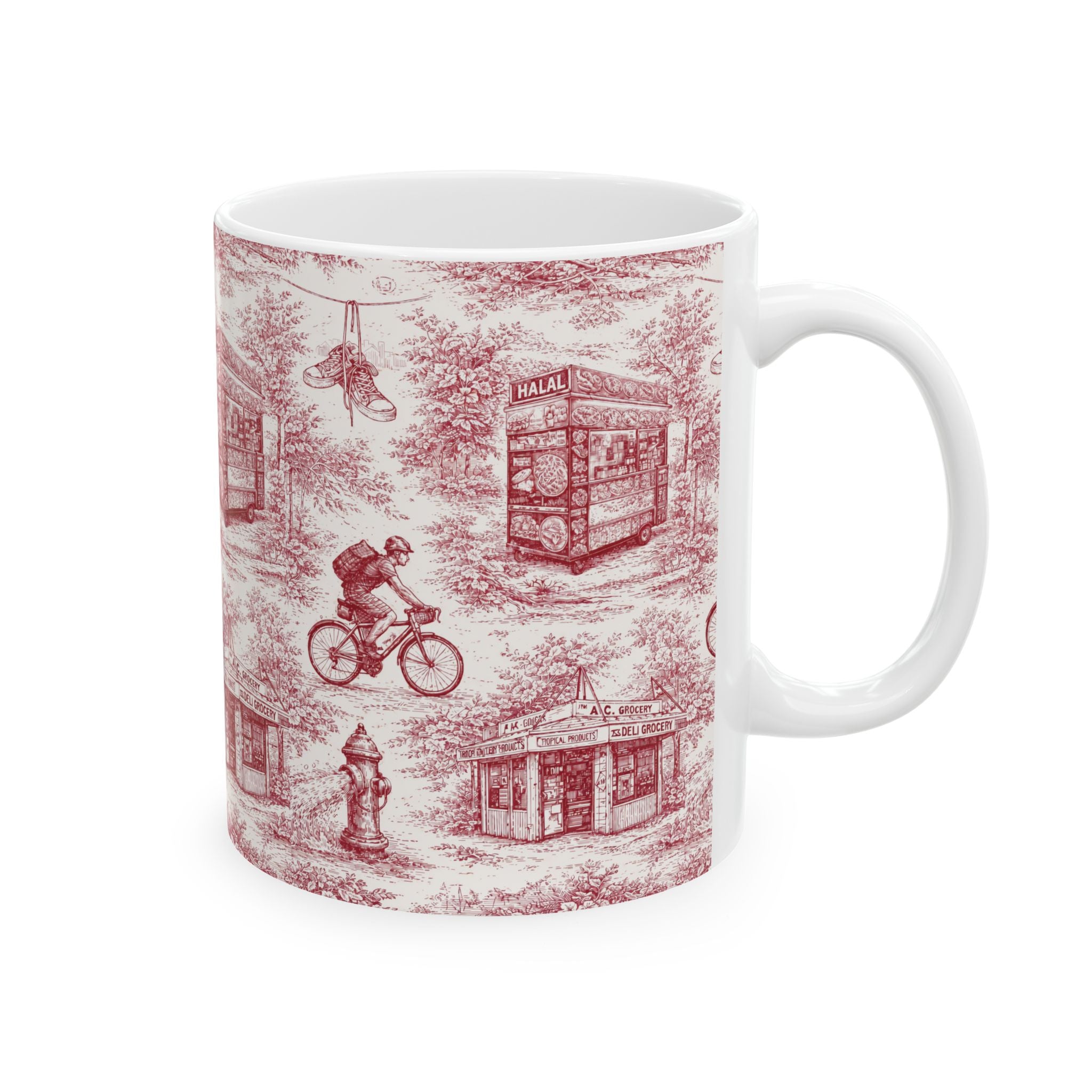 NYC Red and White Toile Mug | Chinoiserie Ceramic Coffee Cup