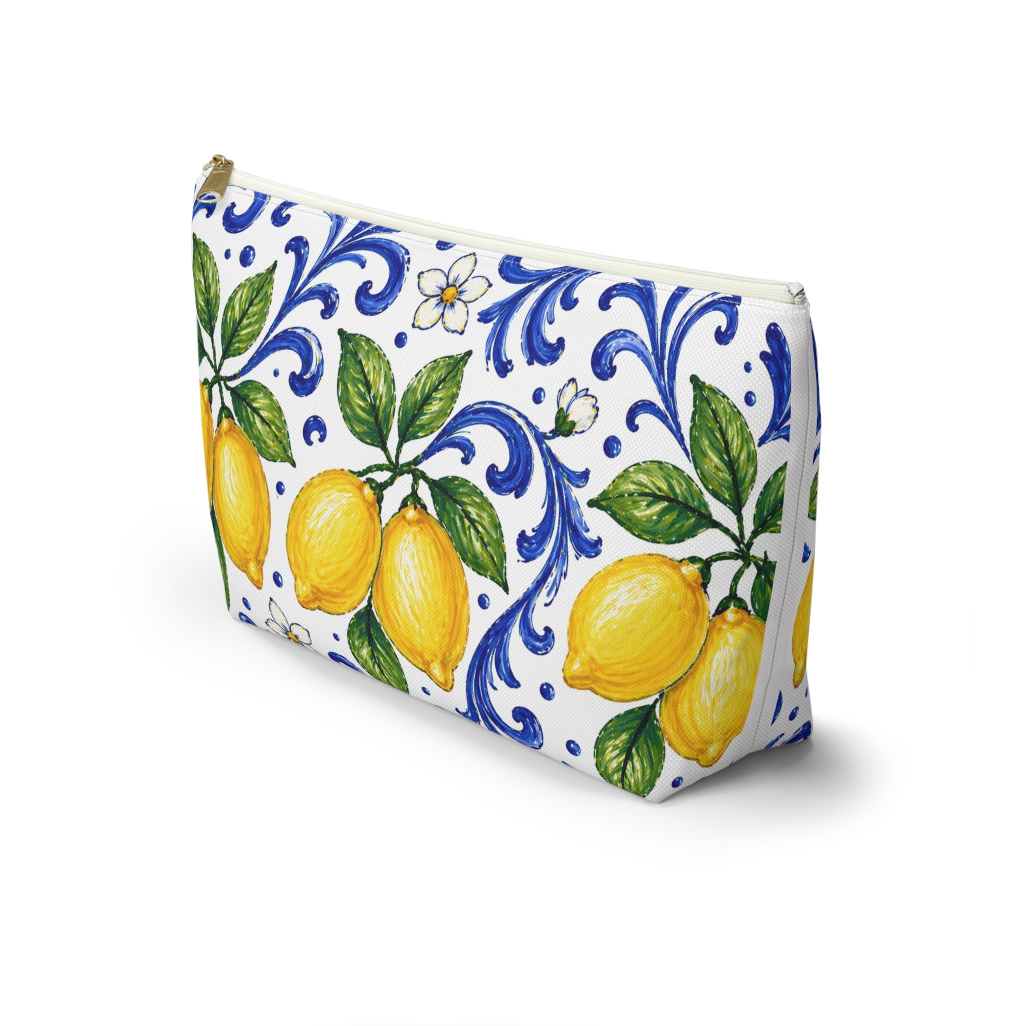 Little Italy Amalfi Blue and White with Lemon Makeup Pouch —  T-Bottom Travel Bag