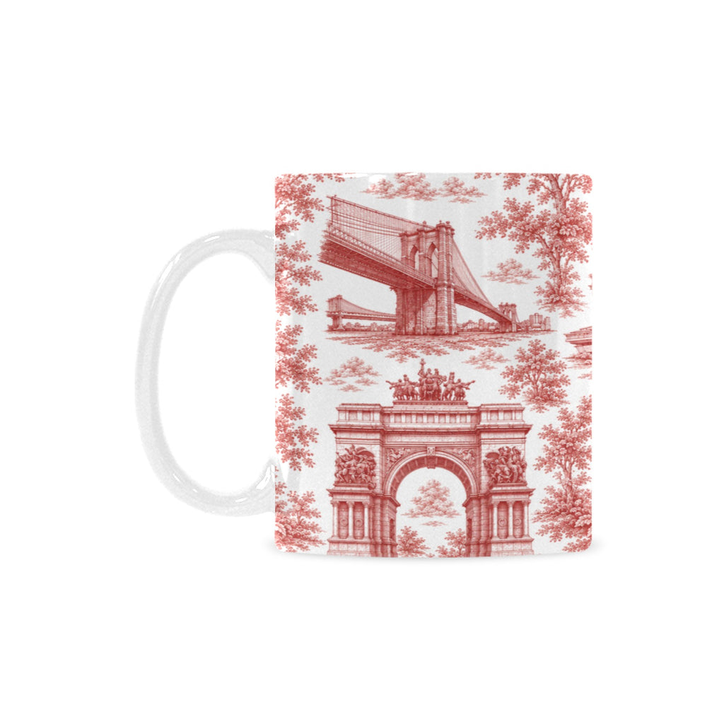 Brooklyn Red Toile de Jouy Mug | New York City Chinoiserie Ceramic Coffee Cup Custom White Mug (11oz)