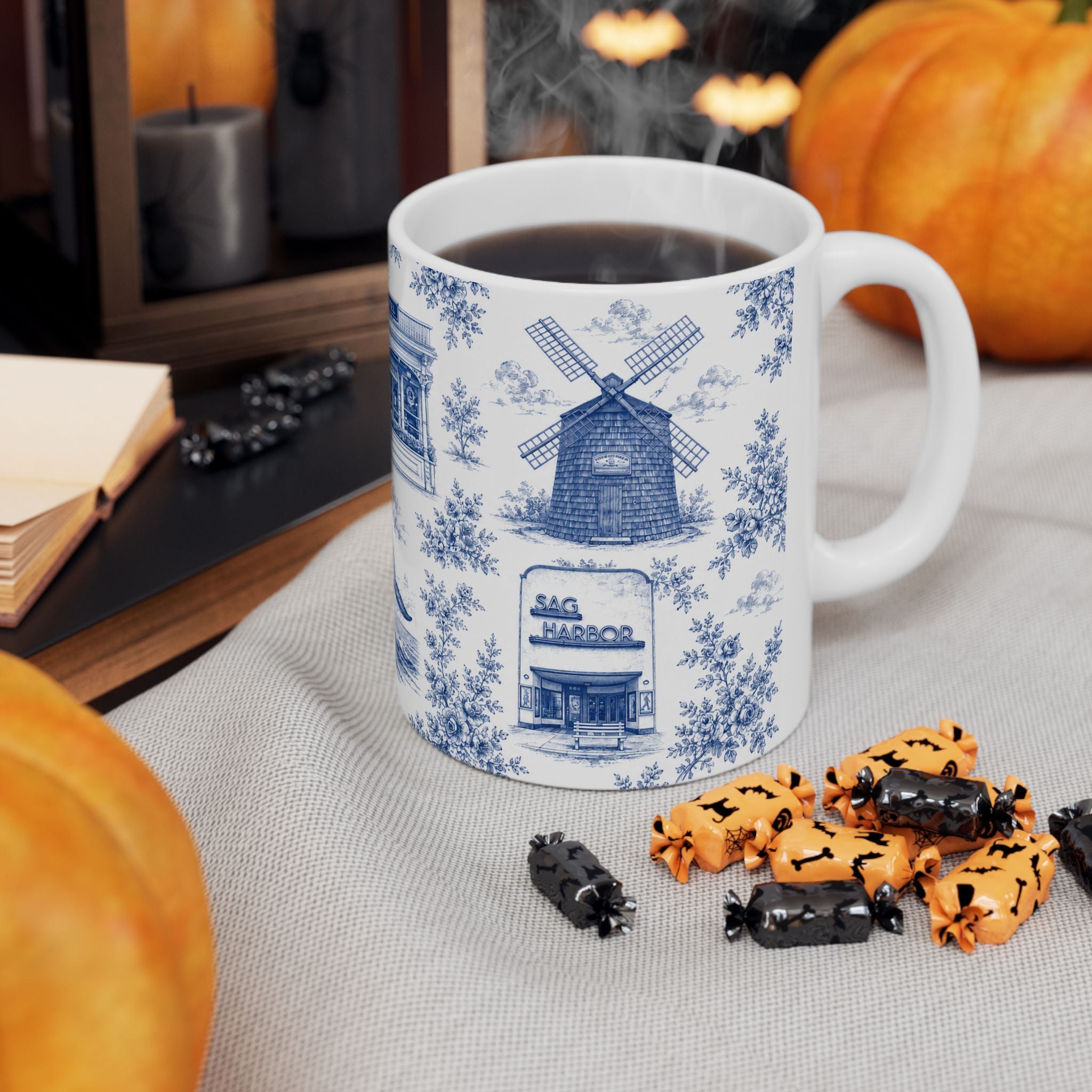 Sag Harbor Blue Toile de Jouy Mug | Hamptons Chinoiserie Ceramic Coffee Cup