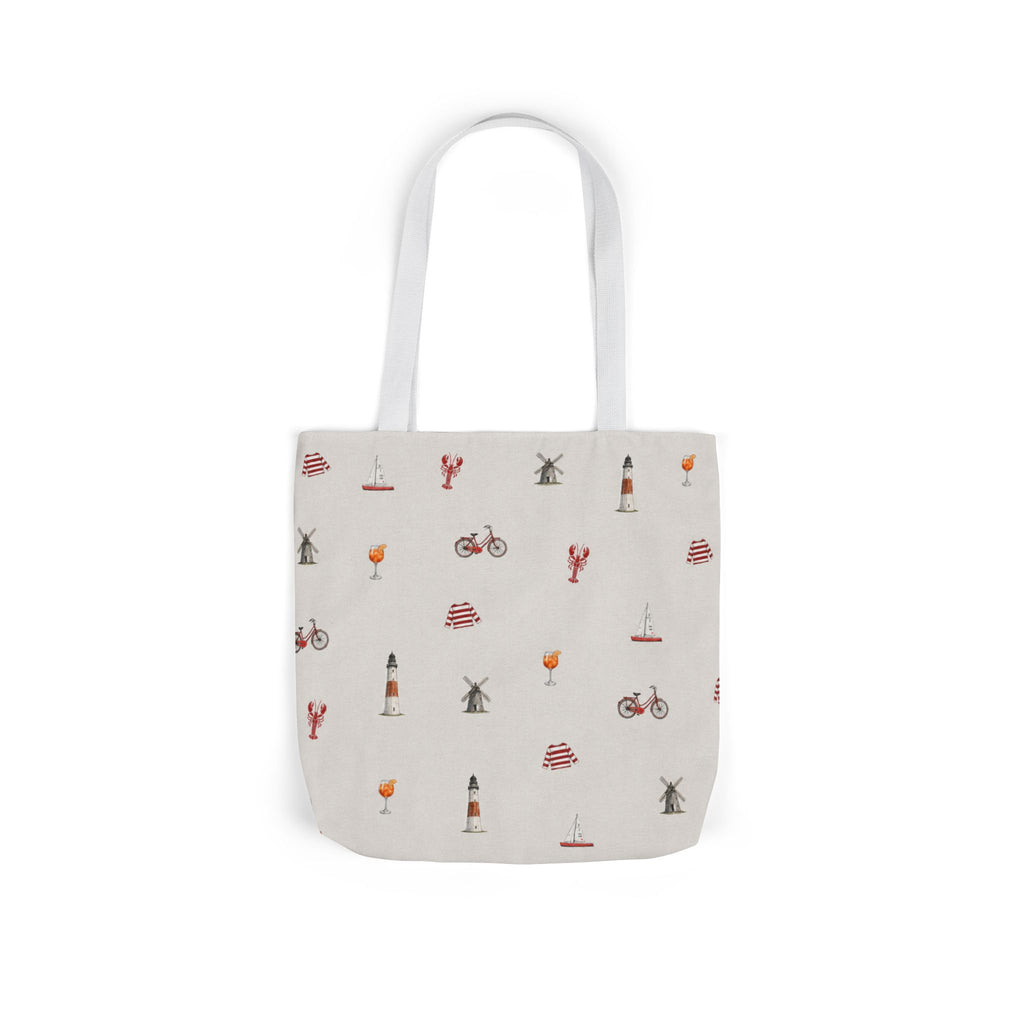 Icons of the Hamptons Heather Gray Canvas Tote — Lighthouse, Windmill, Lobster, Sailboat Icons