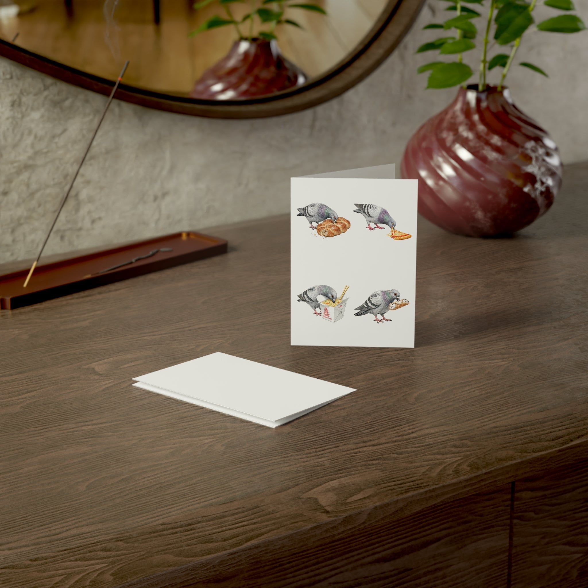 Tarjetas de felicitación de palomas foodie de Nueva York | Paquete de 7 tarjetas de comida para amantes de las aves para cenas
