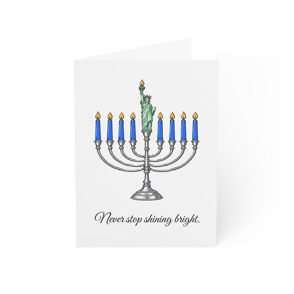 Happy Hanukkah Menorah 3.5" x 4.9" Gift Card — “Never Stop Shining Bright” Holiday Card 10 Pack