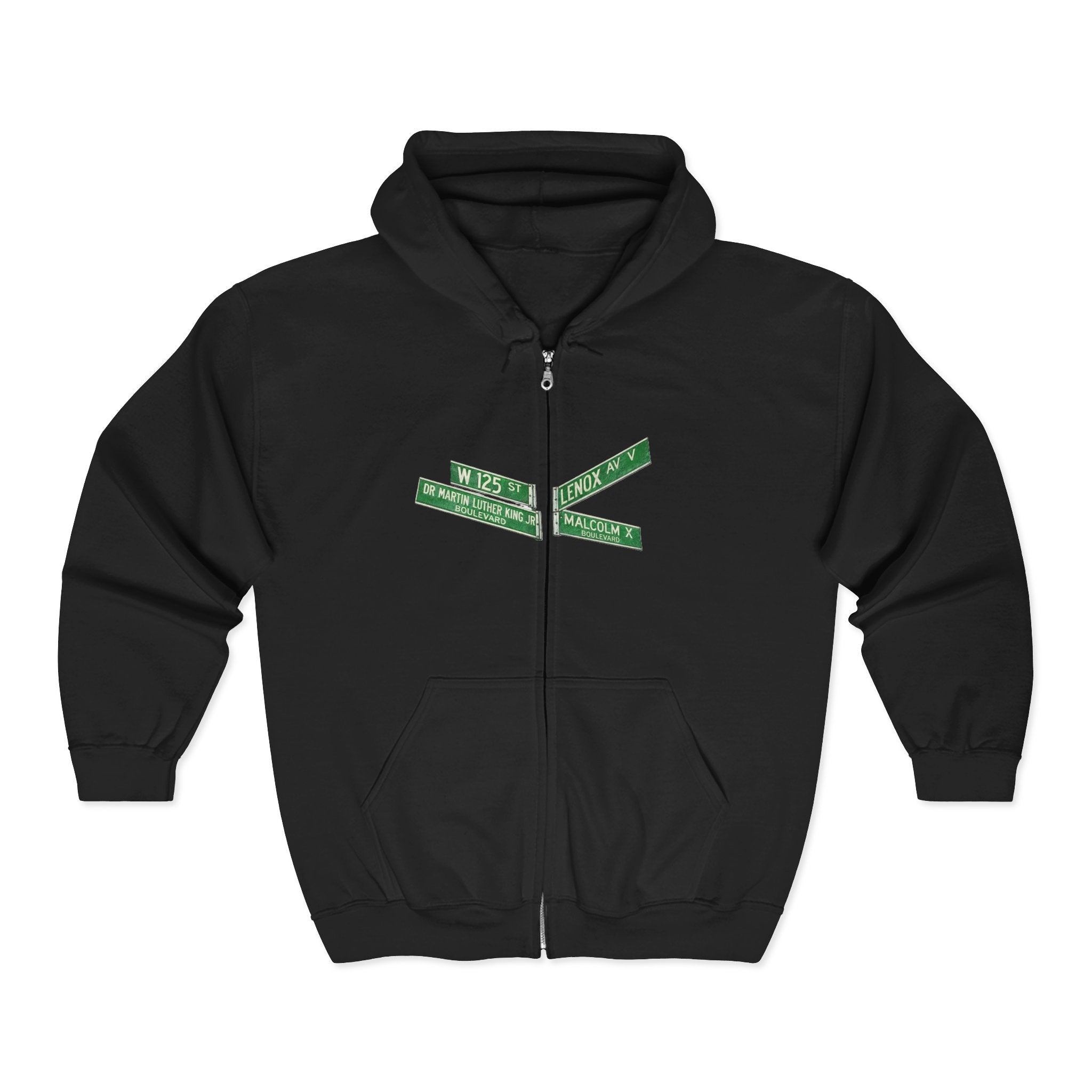 Harlem Street Sign Zip Up Hoodie   NYC Martin Luther King Malcolm X Hooded Sweatshirt