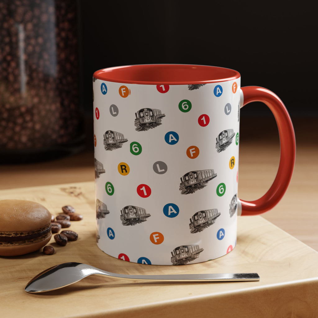 New York Subway Train Transit Icons Mug | NYC Metro Subway Pattern Accent Coffee Tea Mug 11oz