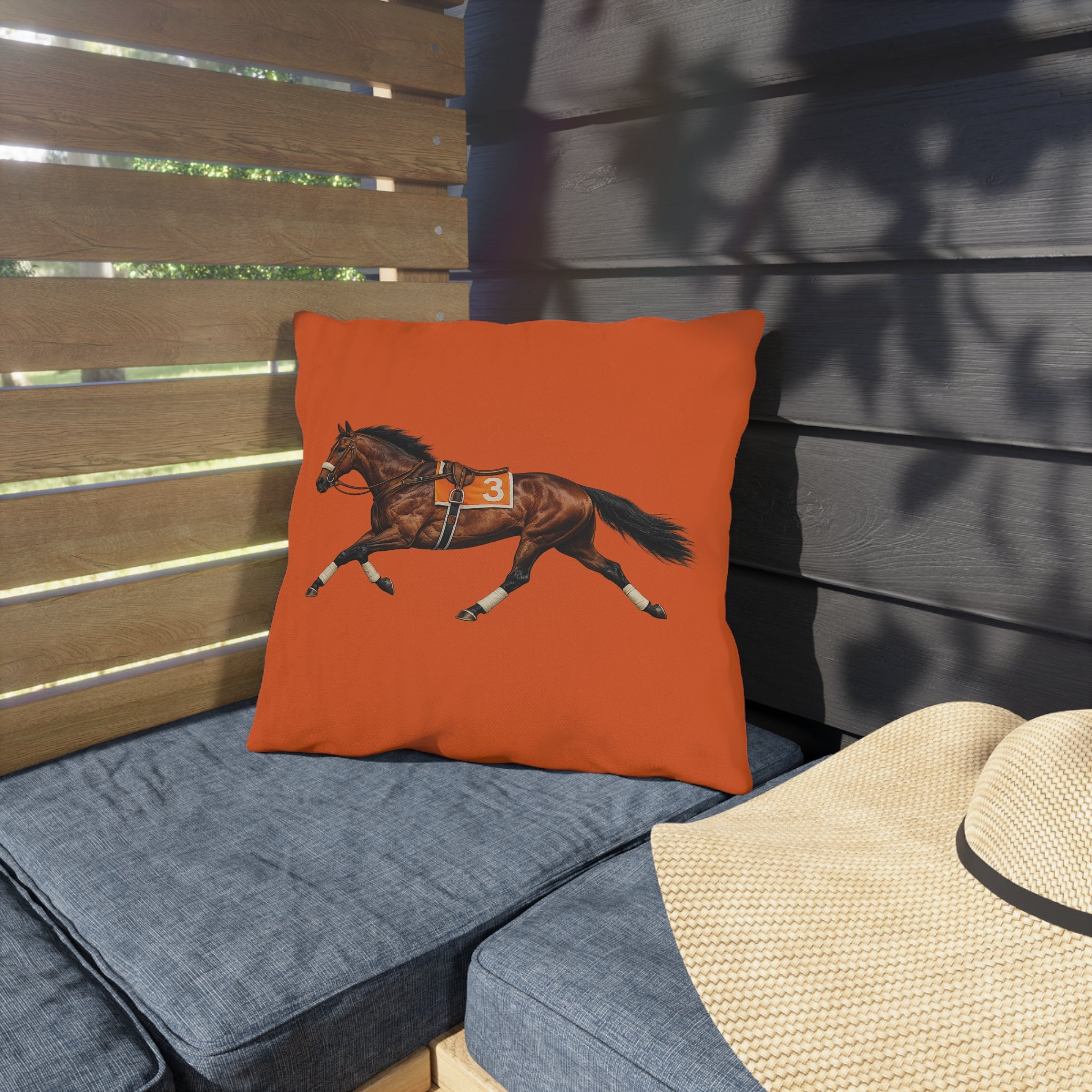 Ozone Park Horse Racing Outdoor Pillow  – Cozy Hamptons Patio Throw Cushion