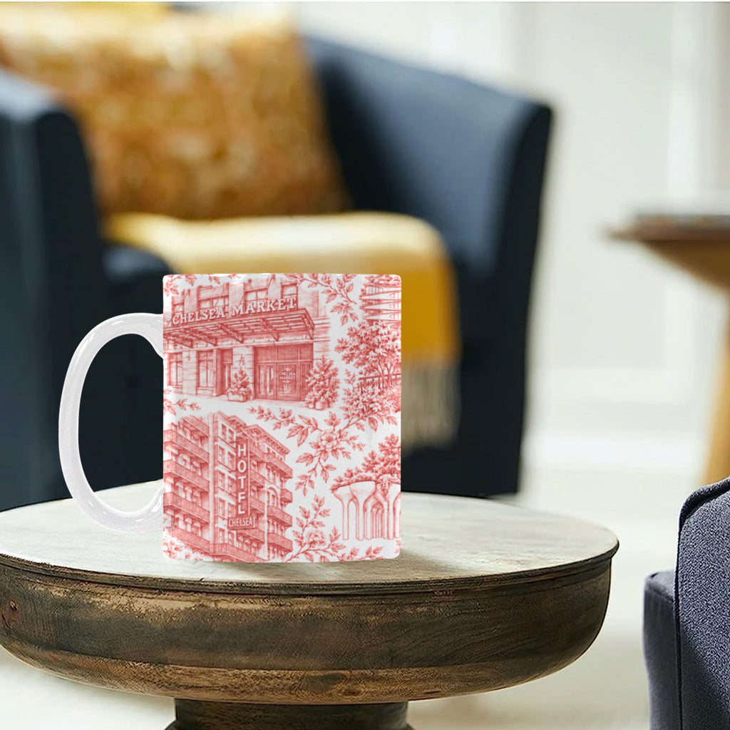 Chelsea Red Toile De Jouy Mug | Manhattan Chinoiserie Coffee Cup Custom White Mug (11oz)
