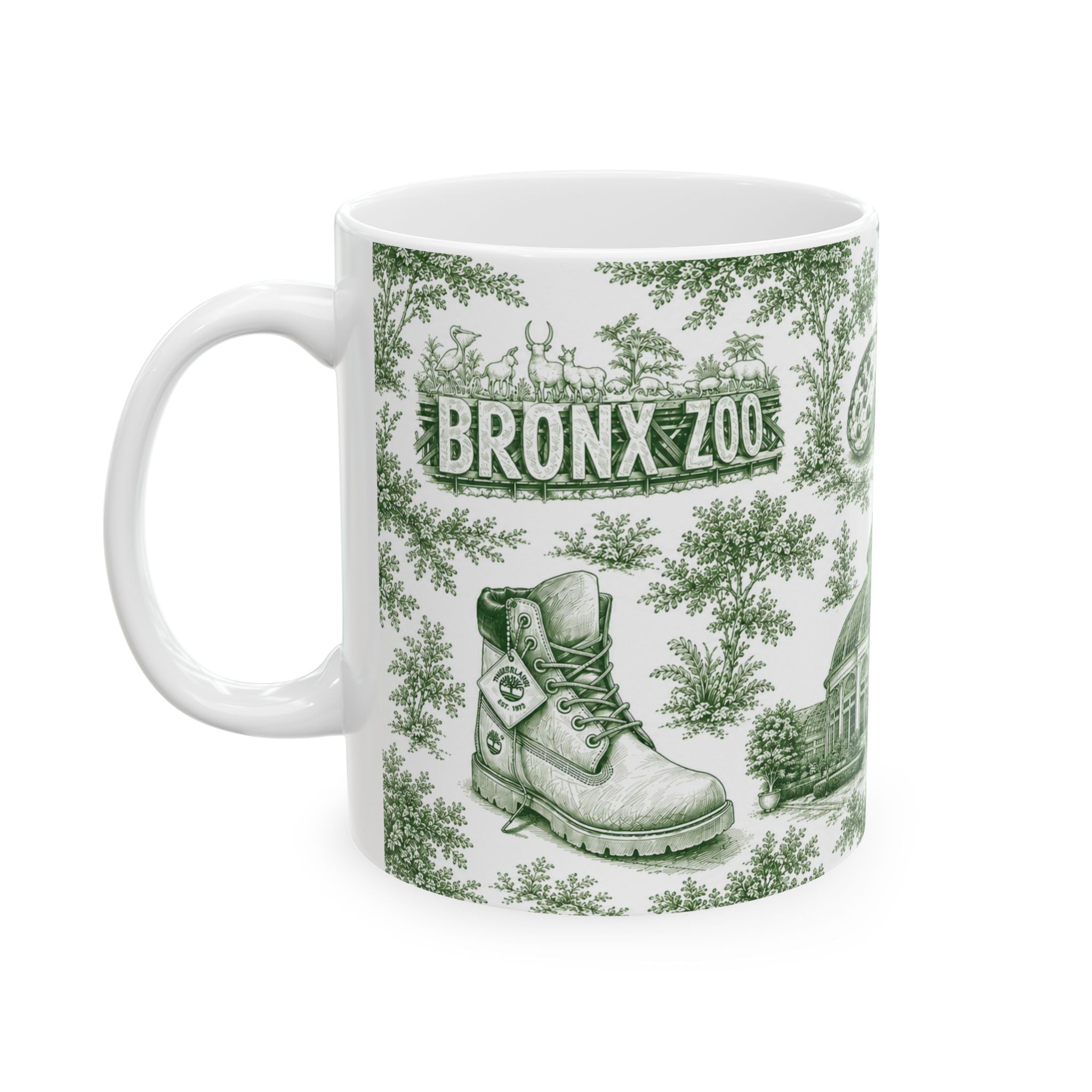 Bronx Green Toile de Jouy Mug | NYC Chinoiserie Ceramic Coffee Cup