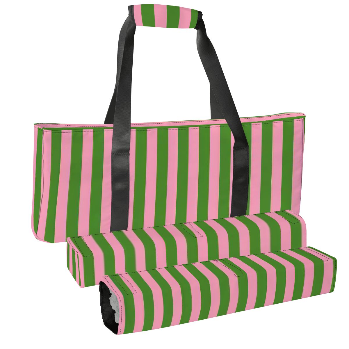 Pink and Green Stripes Mahjong Bag Set 3 Pieces