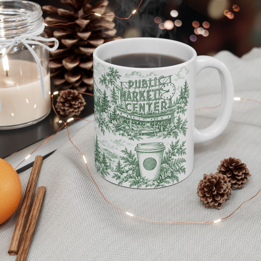 Seattle Green Toile de Jouy Ceramic Mug (11oz)