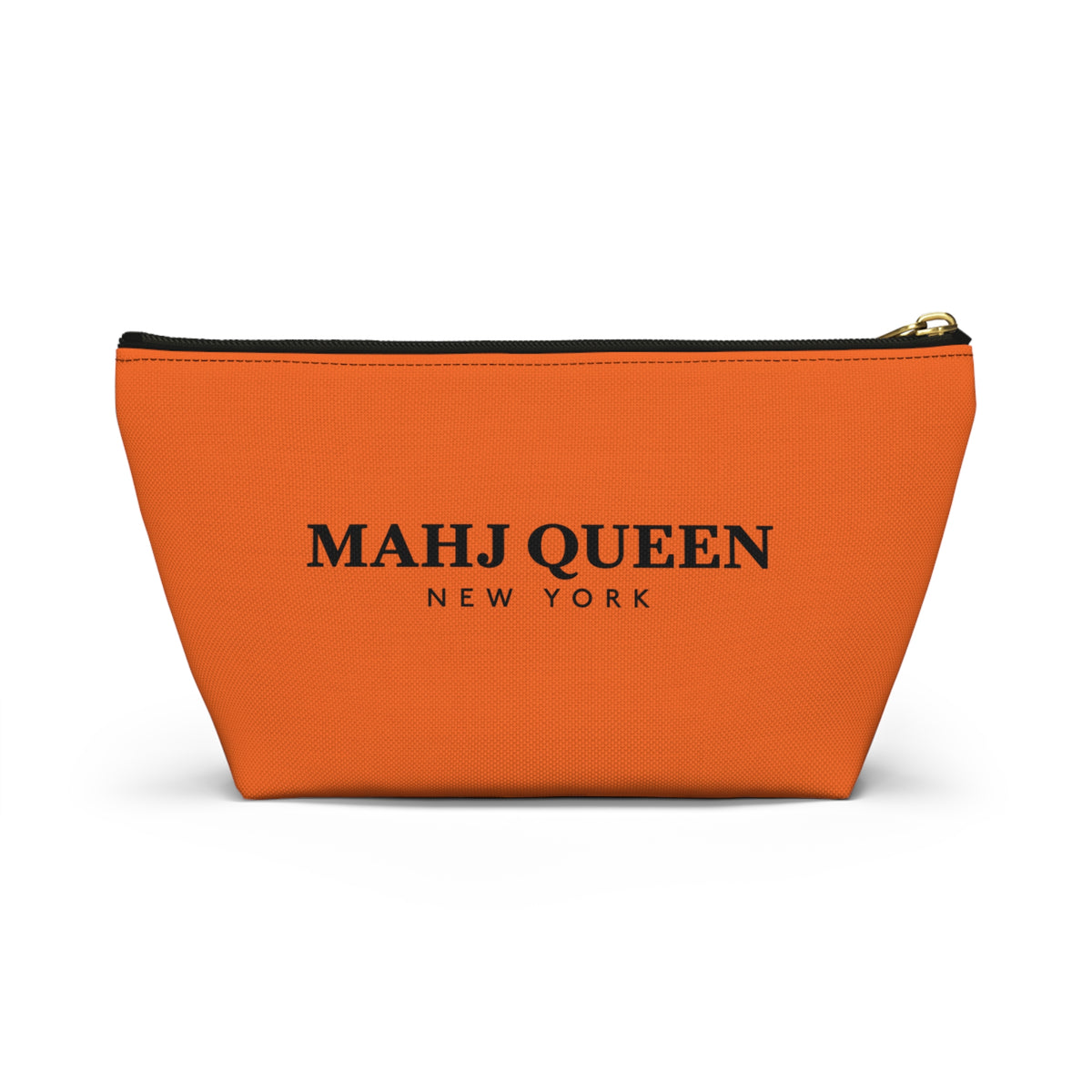 Mahj Queen New York Orange Mahjong Tile Pouch — NYC Zipper T‑Bottom Makeup Bag