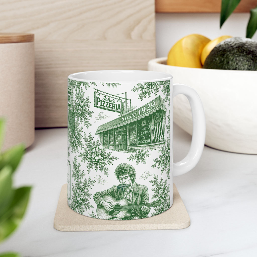 Greenwich Village Green Toile de Jouy Mug | NYC Chinoiserie Ceramic Coffee Cup