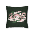 Chinatown Pink Dragon Square 16" x 16" Pillowcase – Dark Green Decorative Throw Pillow Cover (Pillow Not Included)