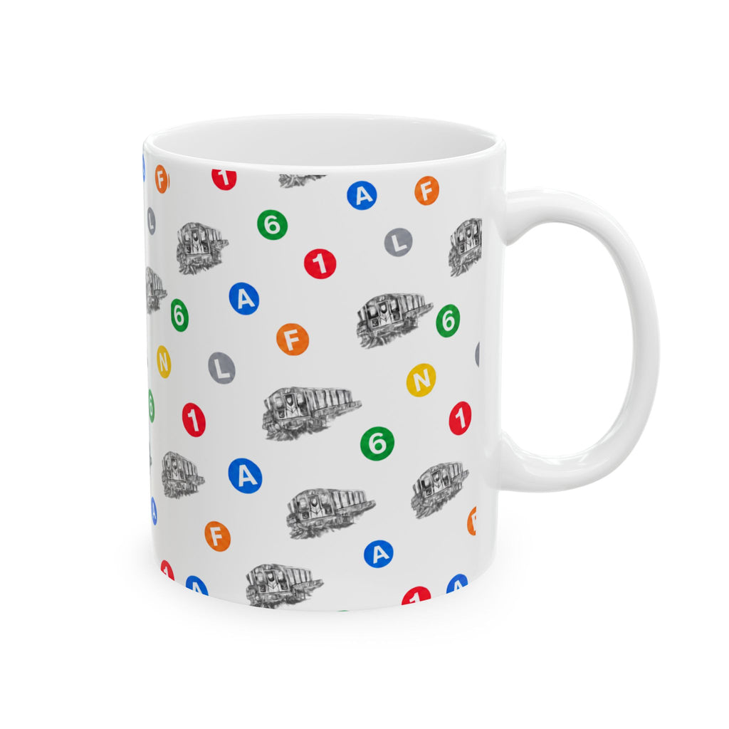 New York Subway Train Transit Icons Mug | NYC Metro Subway Pattern 11oz Coffee Tea Cup