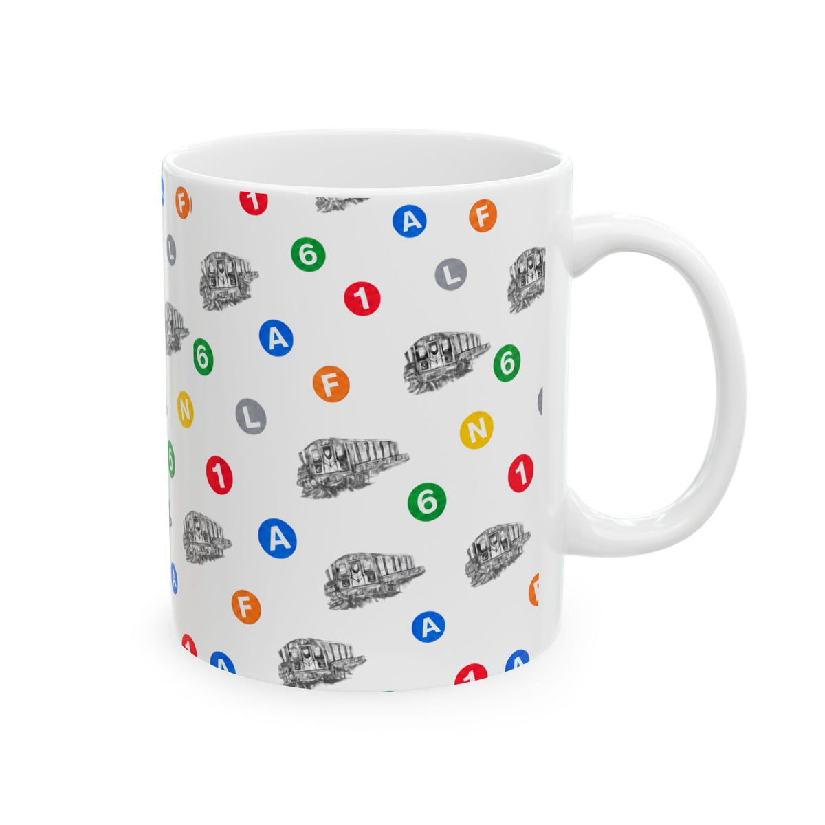 New York Subway Train Transit Icons Mug | NYC Metro Subway Pattern 11oz Coffee Tea Cup