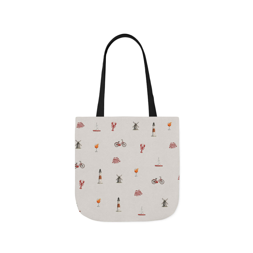 Icons of the Hamptons Heather Gray Canvas Tote — Lighthouse, Windmill, Lobster, Sailboat Icons