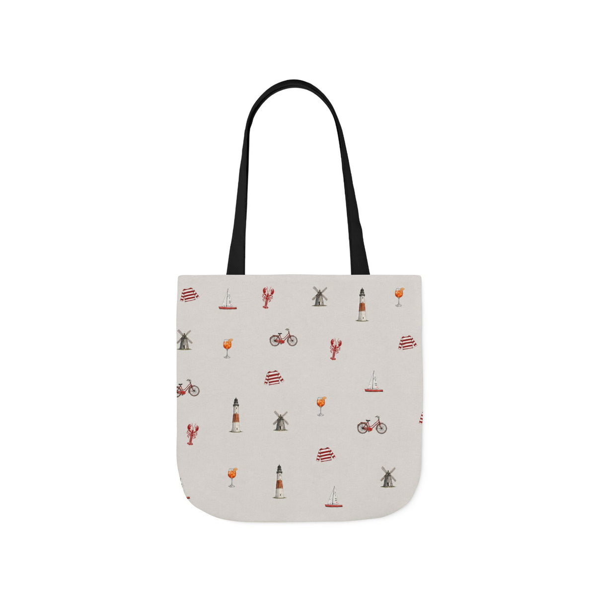 Icons of the Hamptons Heather Gray Canvas Tote — Lighthouse, Windmill, Lobster, Sailboat Icons