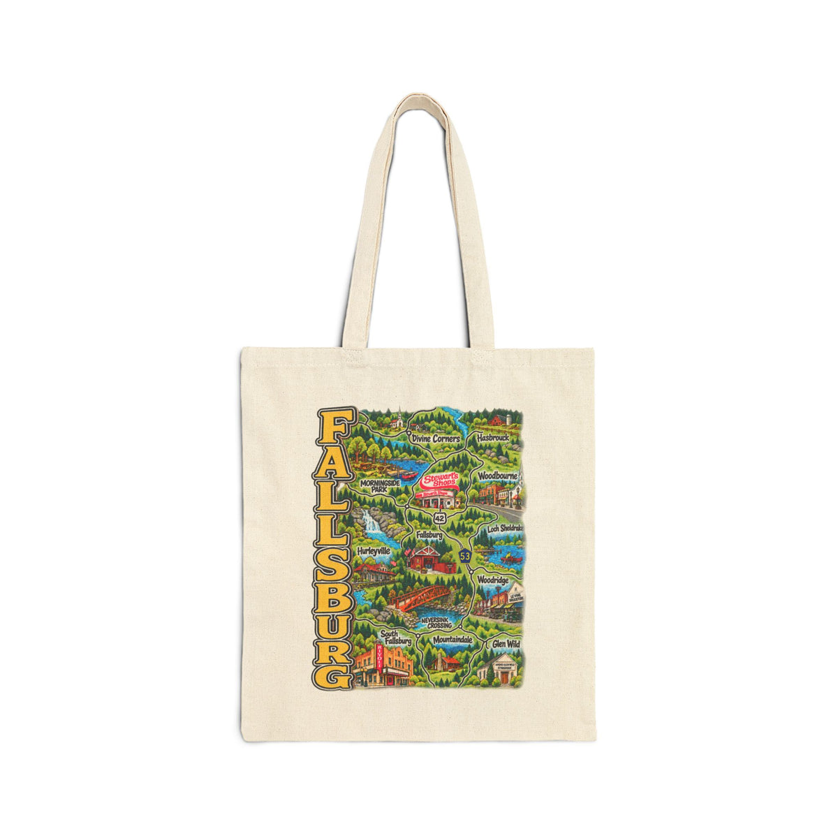 Fallsburg Map, Catskills Upstate New York Cotton Canvas Tote Bag