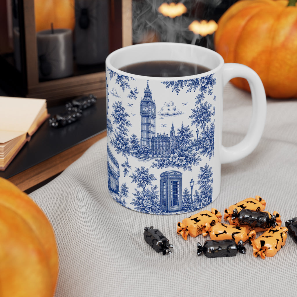 London Blue Toile de Jouy Ceramic Coffee Mug - (11oz; Ships from Europe)