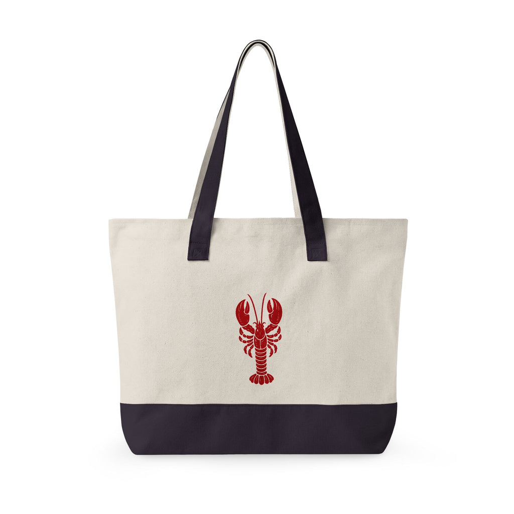 Hamptons Market Tote with Nautical Lobster & Sailboat — Coastal Style Zippered Beach Tote