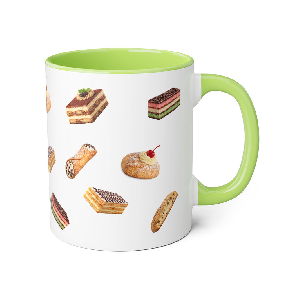 NYC Italian Bakery Pattern Mug | Cannoli Rainbow Cookie Zeppoli Tiramisu Biscotti Napoleon 11oz Ceramic Coffee Cup