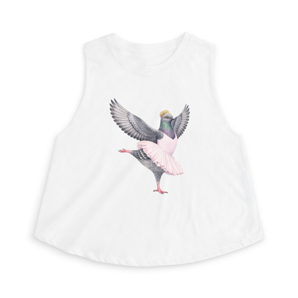 Lincoln Square NYC Pigeon Crop Top — Top Corto de Bailarina con Moño para Amantes de las Aves y la Danza