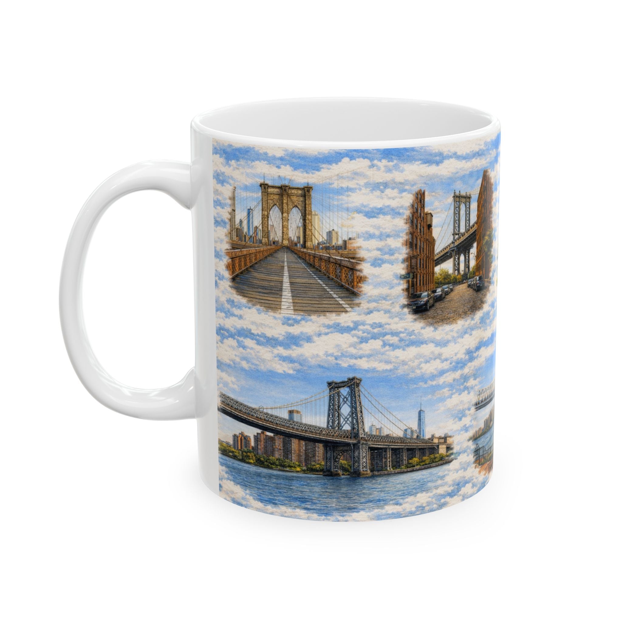 The Bridges of New York County Toile Mug | NYC Bridges Ceramic Coffee Mug
