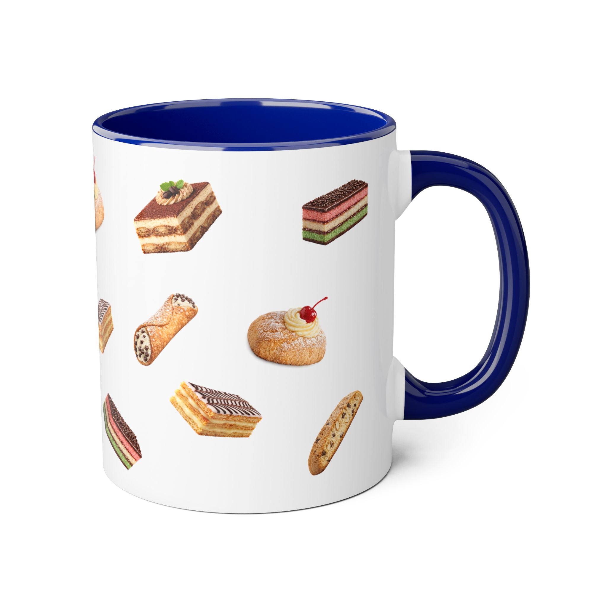 NYC Italian Bakery Pattern Mug | Cannoli Rainbow Cookie Zeppoli Tiramisu Biscotti Napoleon 11oz Ceramic Coffee Cup