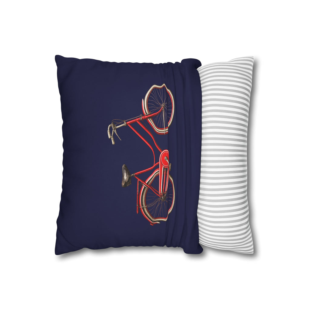 Red Bicycle Square 16" x 16" Pillowcase – Navy Decorative Throw Pillow Cover (Pillow Not Included)
