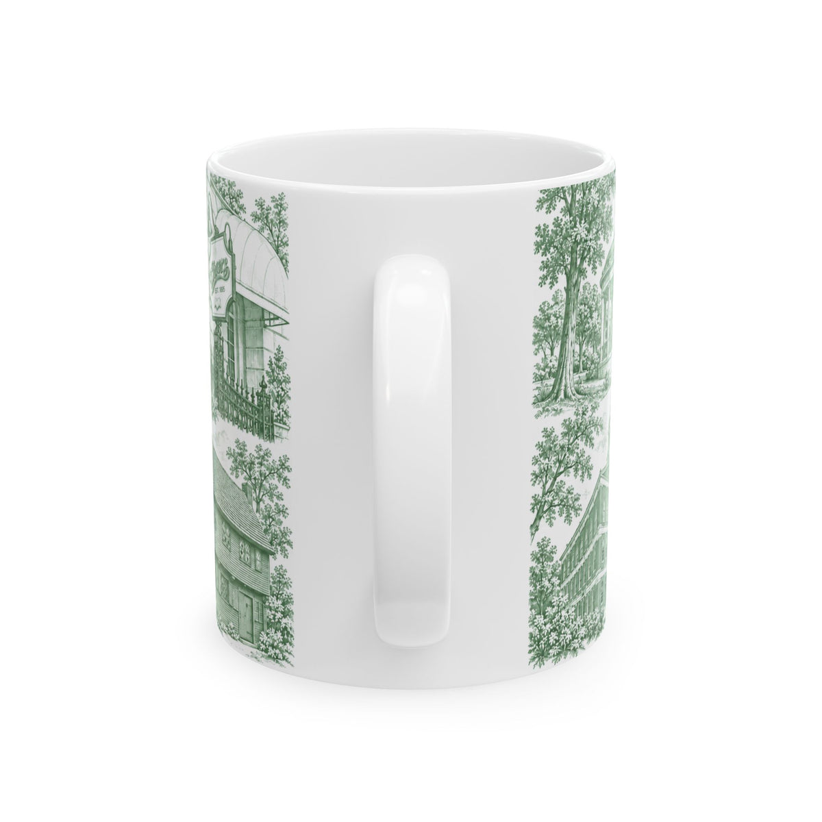 Boston Green Toile de Jouy Mug — Green Scenic Ceramic Coffee Cup (11oz)