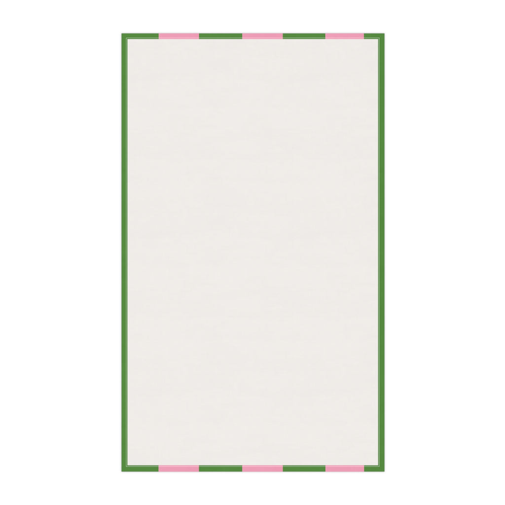 Matcha Drink Tea Towel — Green & Pink Striped Kitchen Towel with 'Matcha' Cup Design Hostess Gift