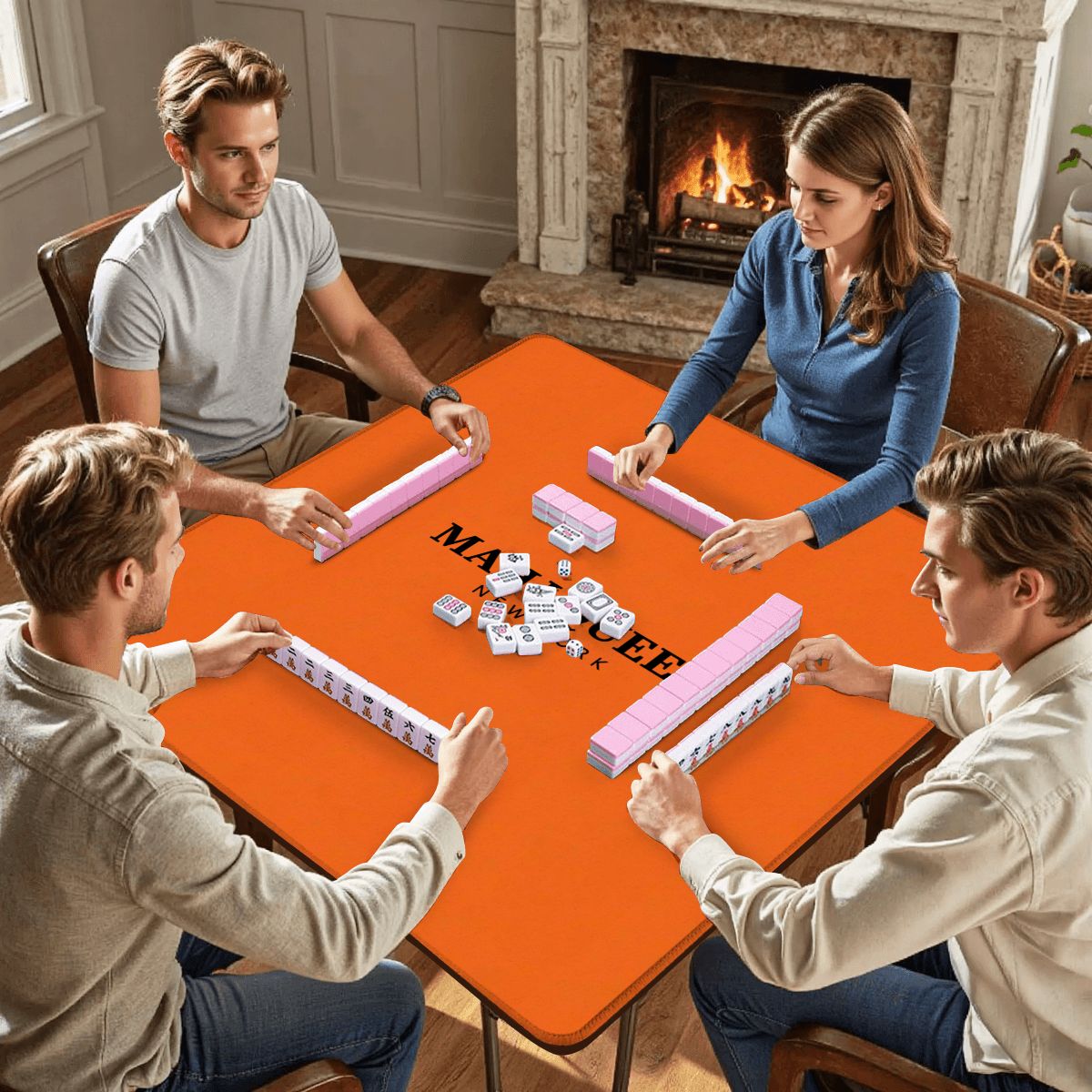 Orange Mahj Queen Mahjong Mat 31.5"x31.5" (Ship Folded)