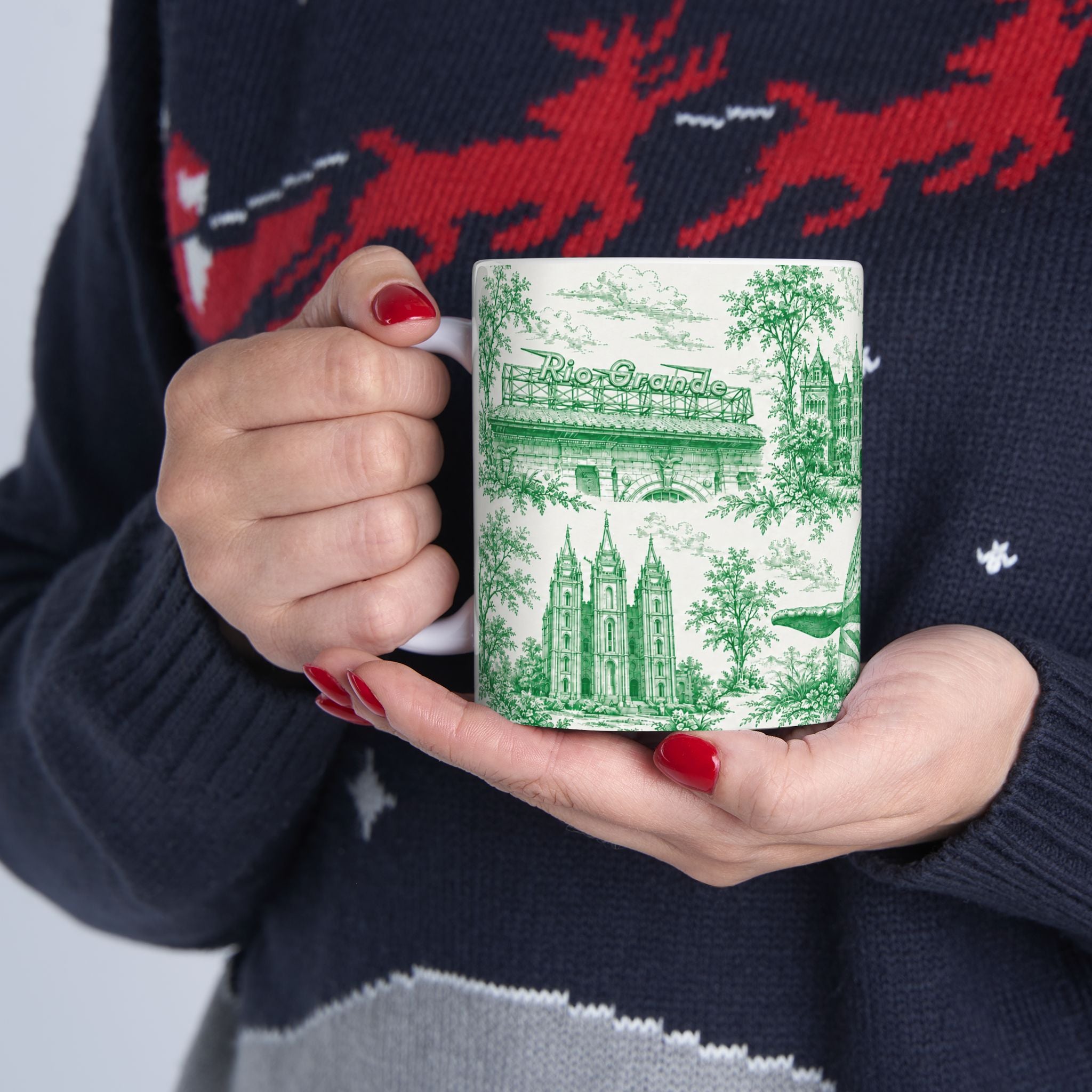 Salt Lake City Green Toile de Jouy Mug —  Ceramic Coffee Cup (11oz)