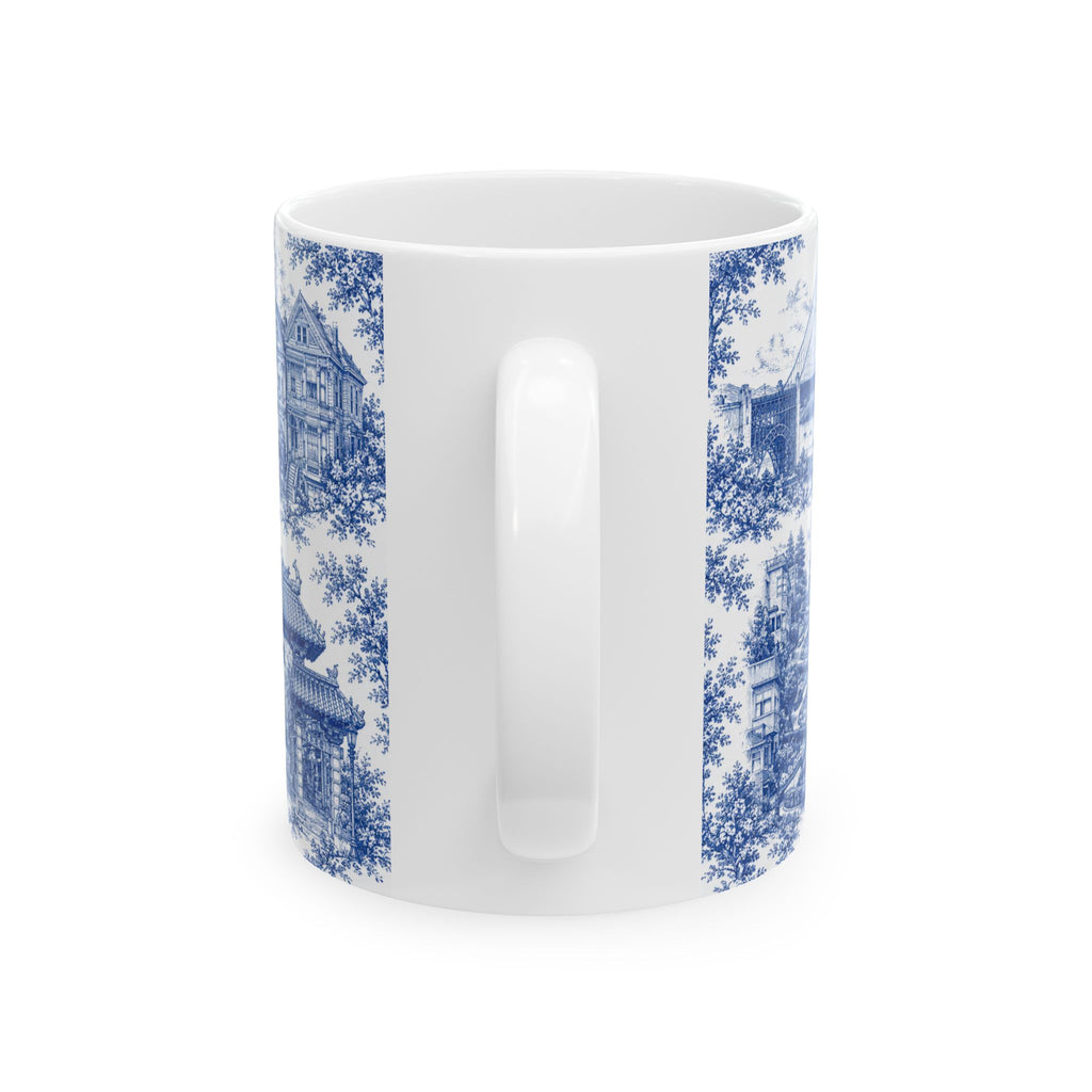 San Francisco Blue Toile de Jouy Ceramic Mug — Vintage Cable Car & Palace of Fine Arts Design (11oz)