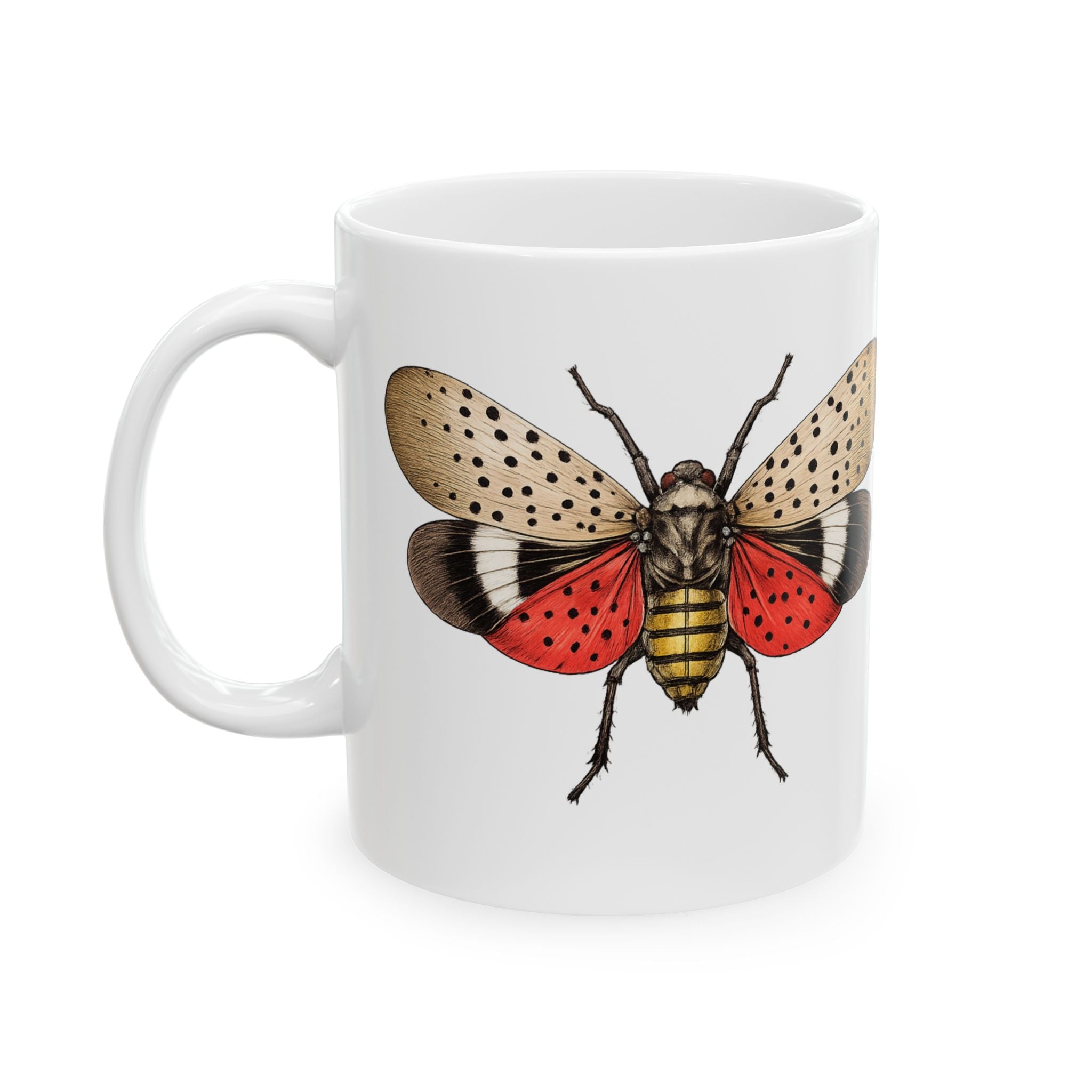 NYC Spotted Lanternfly Ceramic Mug – New York Summer Insect Illustration 11oz