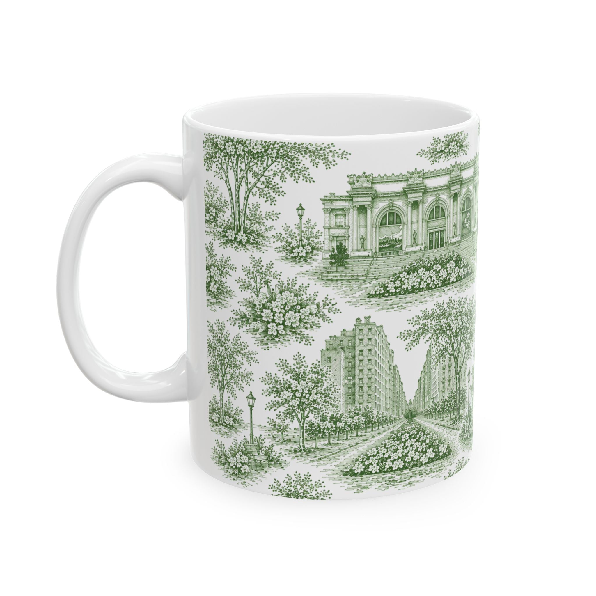 Upper East Side Green Toile de Jouy Mug | New York Chinoiserie Coffee Cup