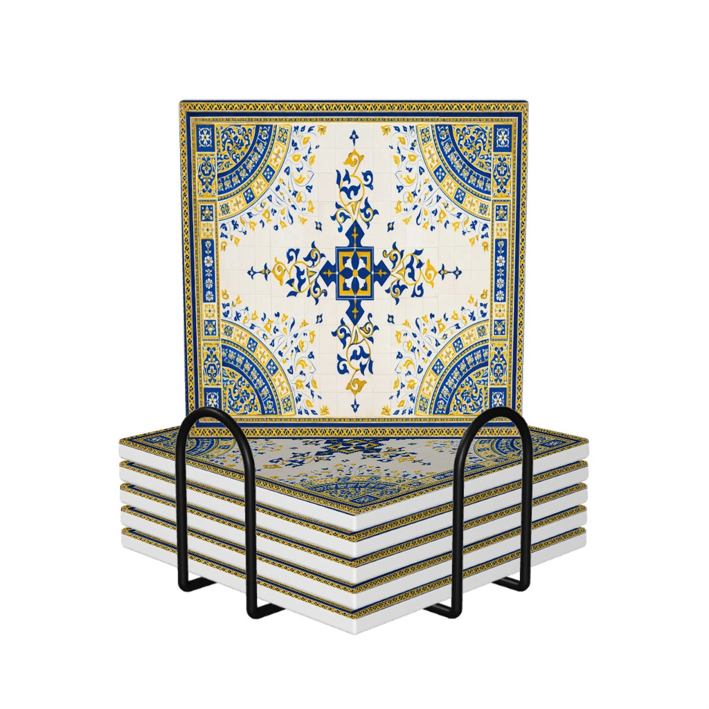 Central Park Bethesda Terrace Arcade Minton Azulejos Tile-Style 6 piece Square Coaster Set