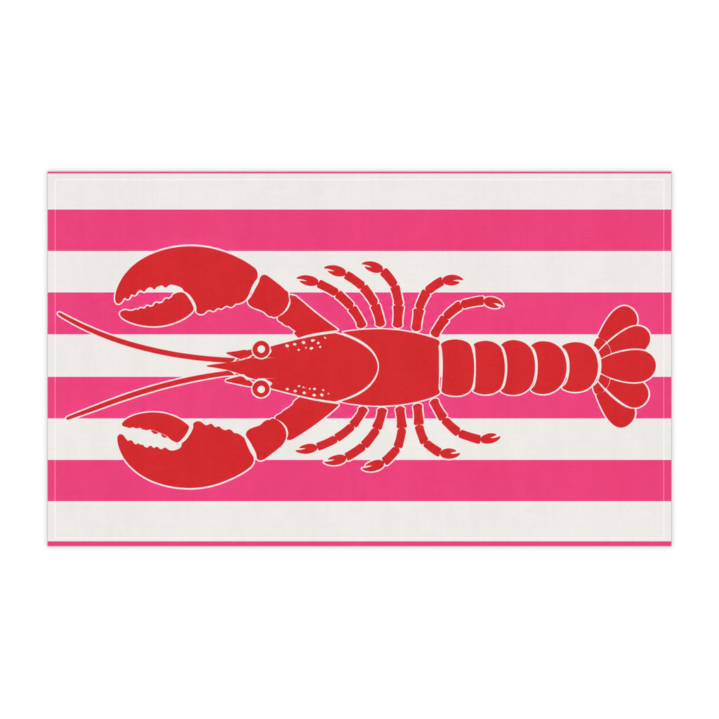 Hamptons Lobster Pink Tea Towel — ink & White Stripes Kitchen Linen
