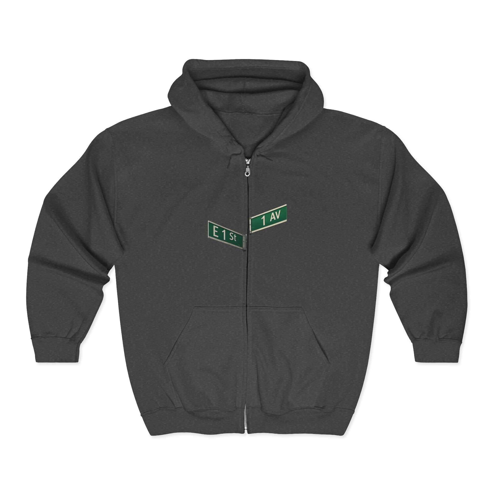 East Village 1st Avenue and East 1st Street Sign Zip Up Hoodie | New York City Nexus of the Universe Hooded Sweatshirt